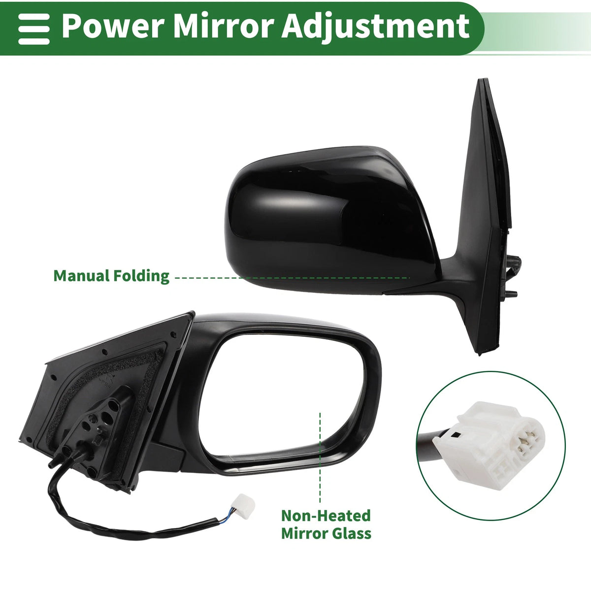 Right Side Door Mirror for Toyota RAV4 (2019–2023) Manual Folding Gloss Black