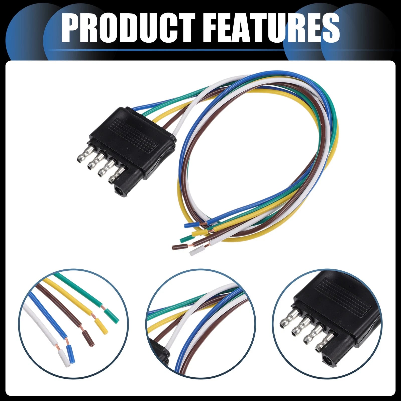 Trailer Wiring Harness 5 Way Flat Plug Replacement for Universal Fit (—)
