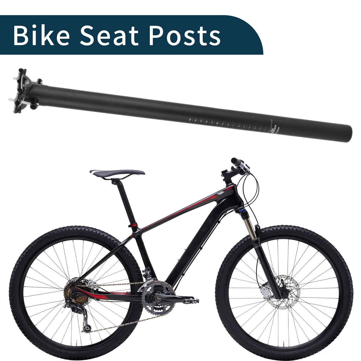 Seat Post Set for Bike 33.9x600mm Lightweight Carbon Fiber Matte Black