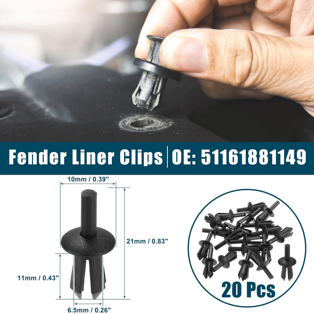 Fender Liner Clips Replacement Fit for BMW 128i (2008–2013) Black 20 Pcs