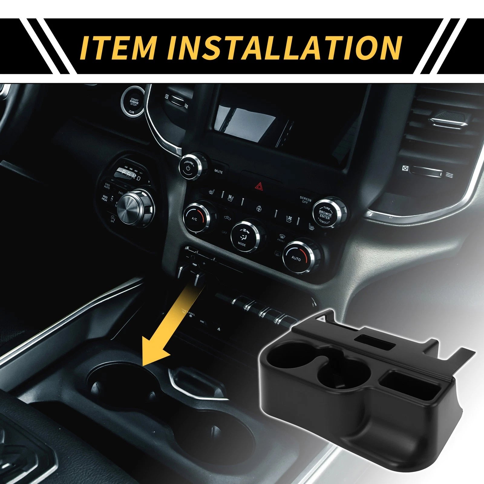 Center Console Cup Holder for Dodge Ram 1500 2500 3500 Coin Tray Black (2013–2024)