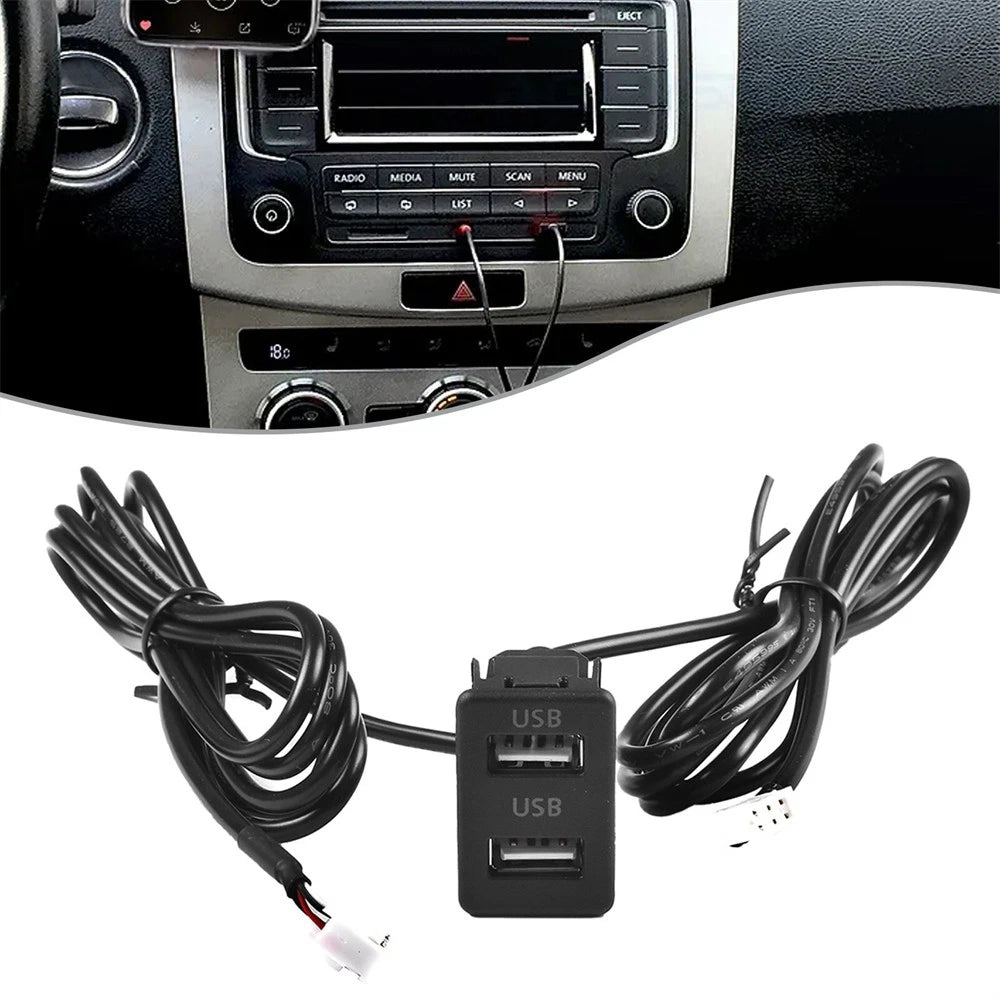 Car Dash Flush Mount Dual USB Port Panel Interface Extension 120cm Cable Adapter