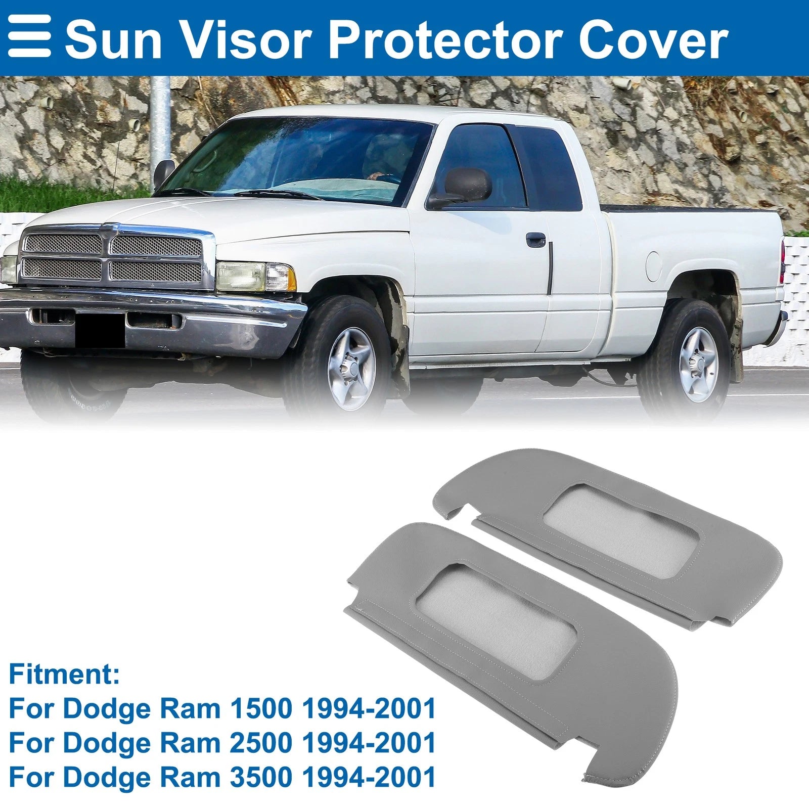 Sun Visor Cover Leather Gray for Dodge Ram 1500 (1994–2001)