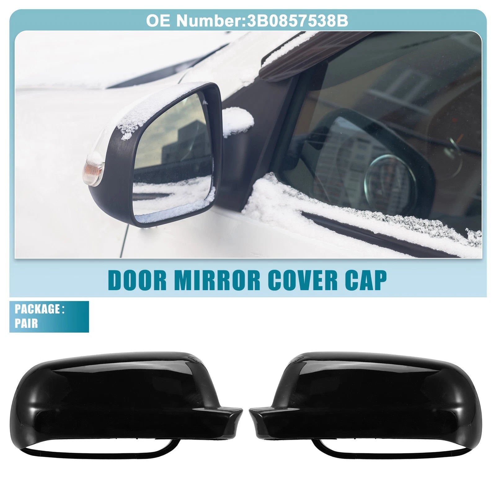 Pair Rearview Mirror Cover Replacement Glossy Black for Volkswagen Jetta (2011–2018)