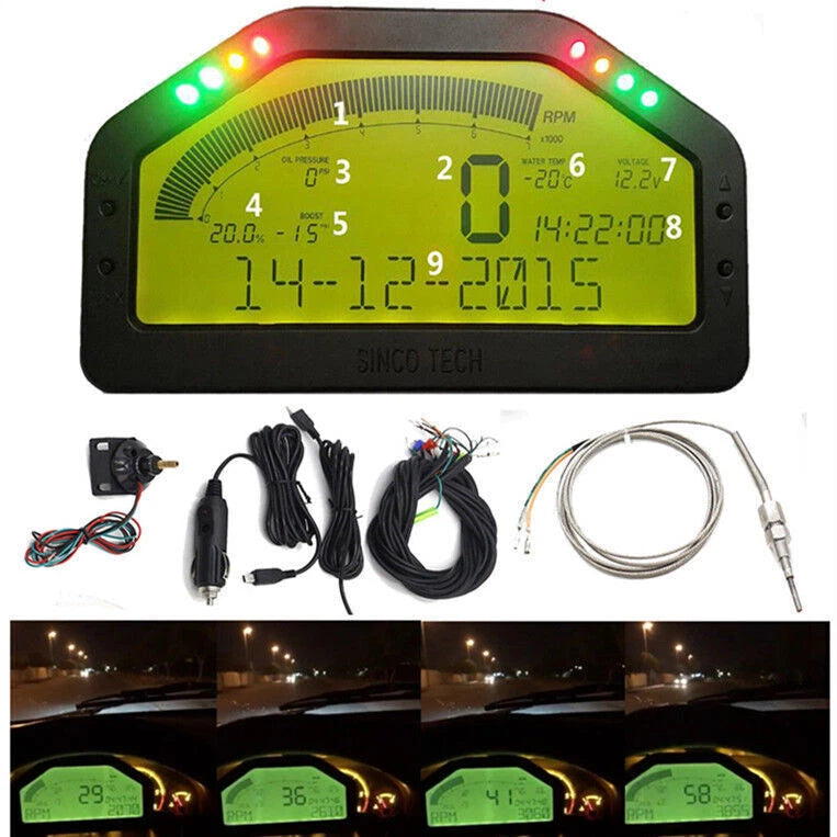 Full Sensor Gauge Set for Car Dash Rally Race (Bluetooth, Digital LCD)