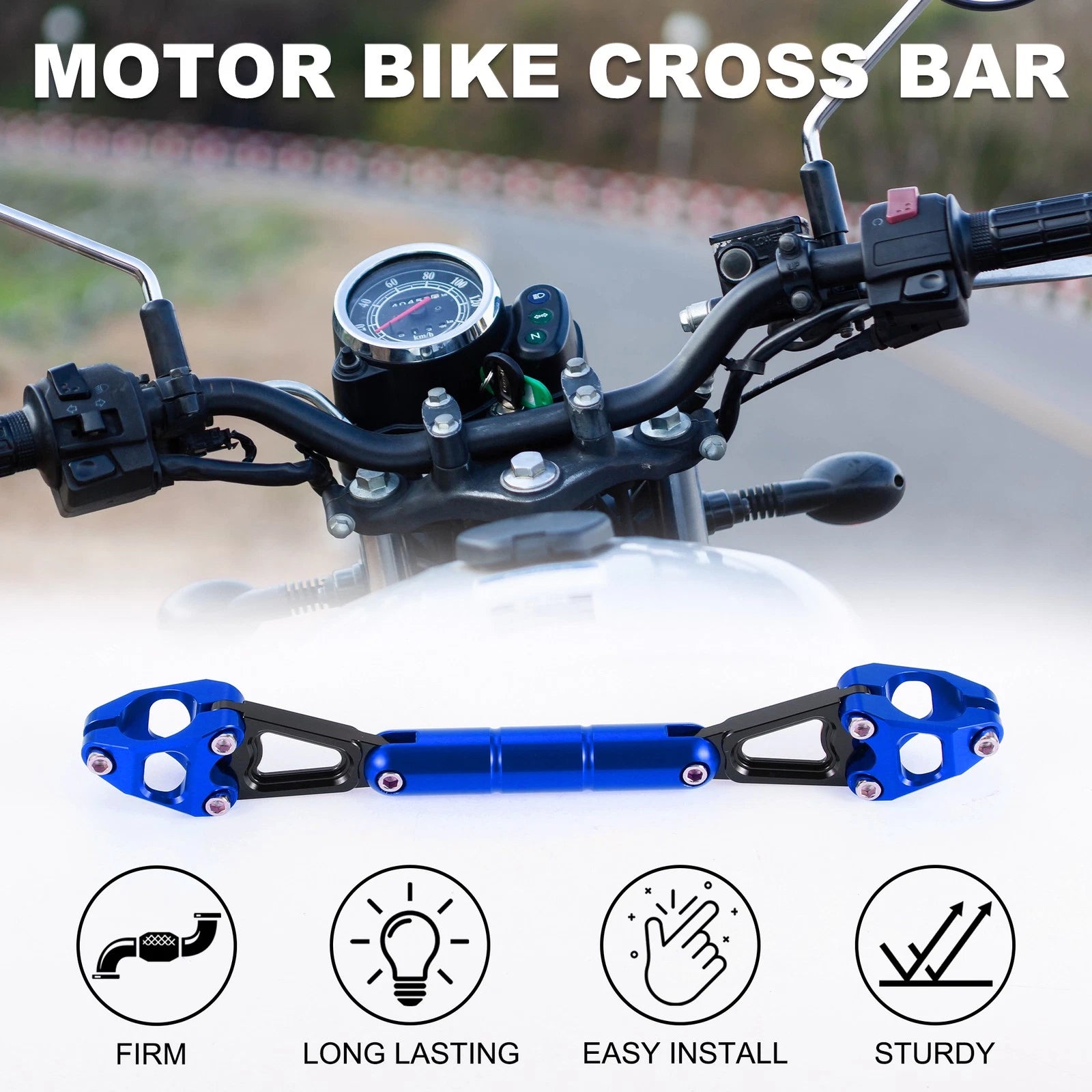 Adjustable Cross Bar Handlebar Kit for Motorcycle Motor Bike (Blue) (1 Set)