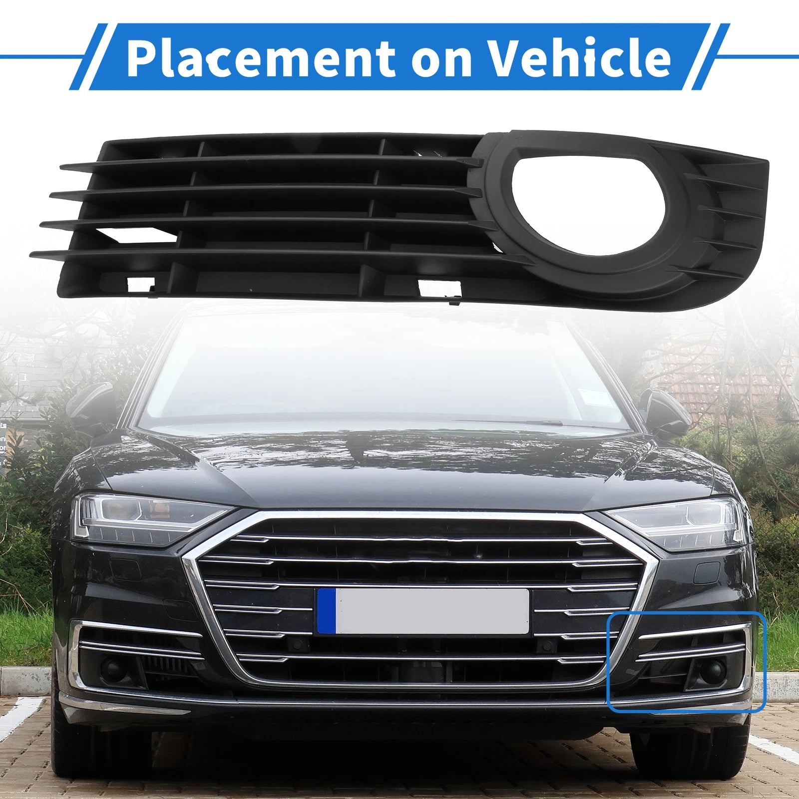 1pc Fog Light Grill for Audi A8 D3 (2005–2007) No. 4E0807681AD ABS