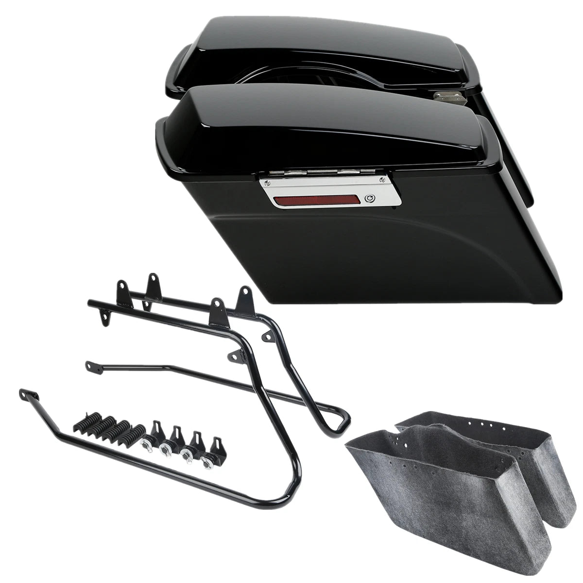 Hard Saddlebags with Black Conversion Brackets for Harley Softail