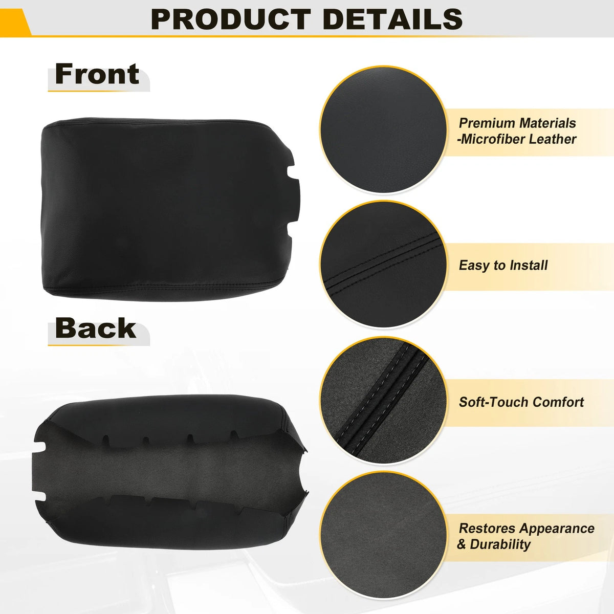 Black Leather Console Lid Armrest Cover for Infiniti QX60 (2014–2020)