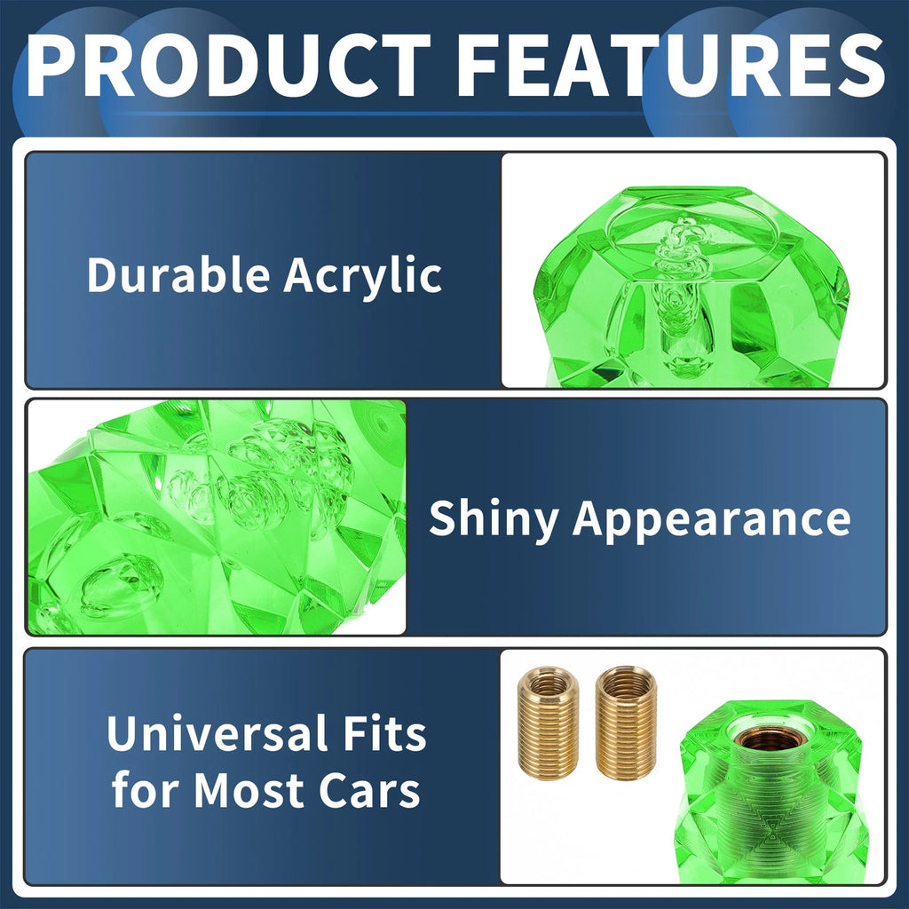 Crystal Shift Knob with 2 Adapters for Universal Fit (10cm, Green)