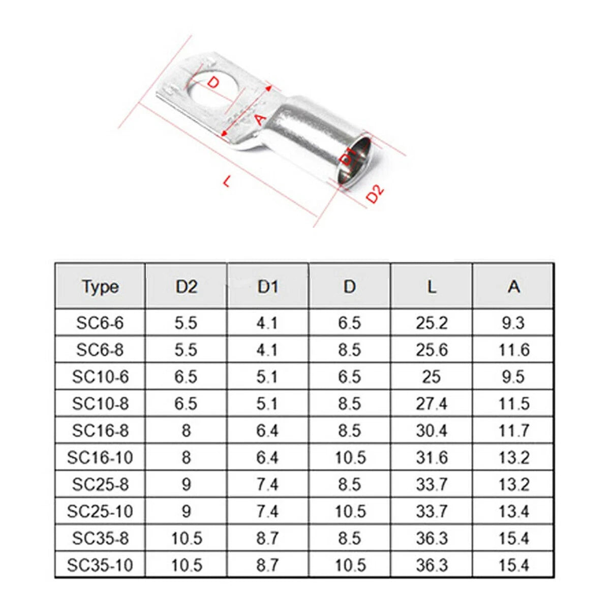 100PCS Battery Copper Cable Lugs Crimp Ring Terminals for Electrical Wiring