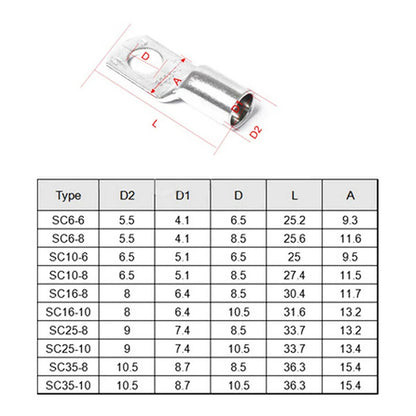 100PCS Battery Copper Cable Lugs Crimp Ring Terminals for Electrical Wiring