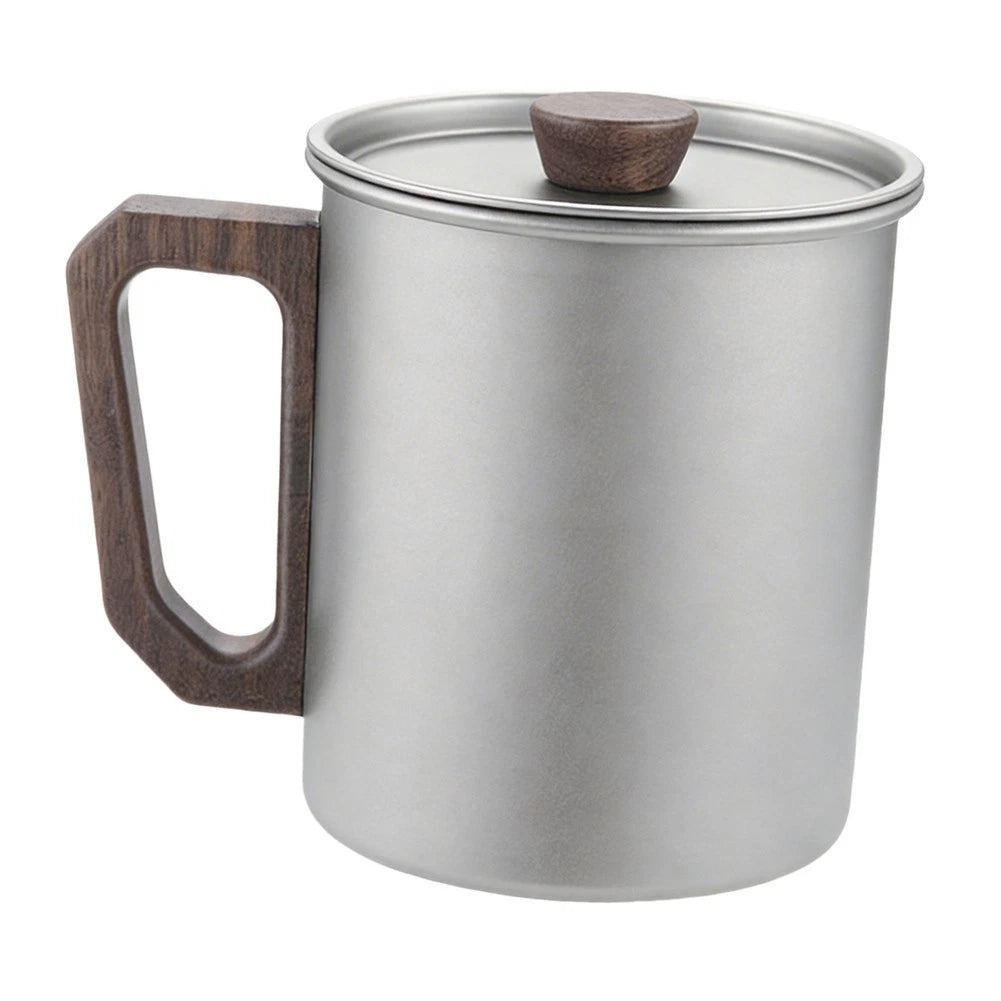 Titanium Camping Mug 450ml with Natural Wood Handle for Hiking and Picnics