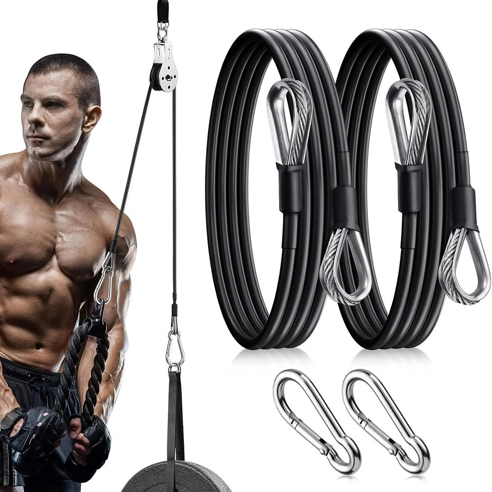 2pcs Pull Down Gym Cable Extension with 2pcs Carabiners Black