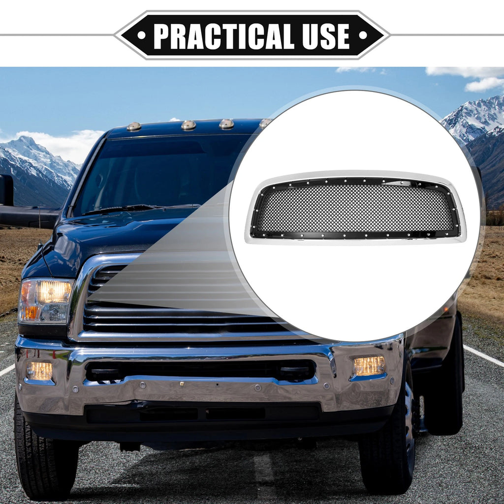 Front Grille Assembly for Dodge Ram (Chrome Silver Tone Gloss Black)