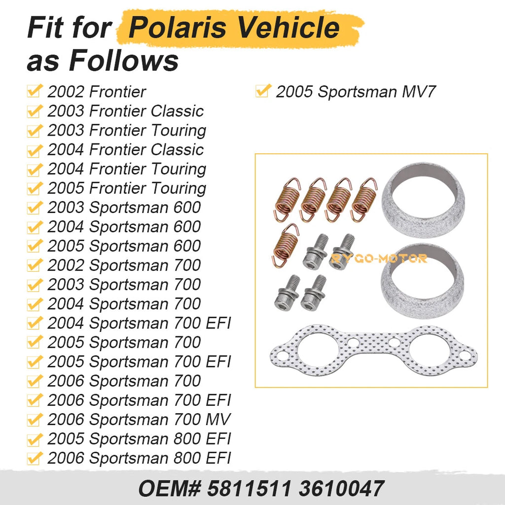 Exhaust Muffler Gasket Seal Spring Rebuild Kit for Polaris Frontier (2002–2005)