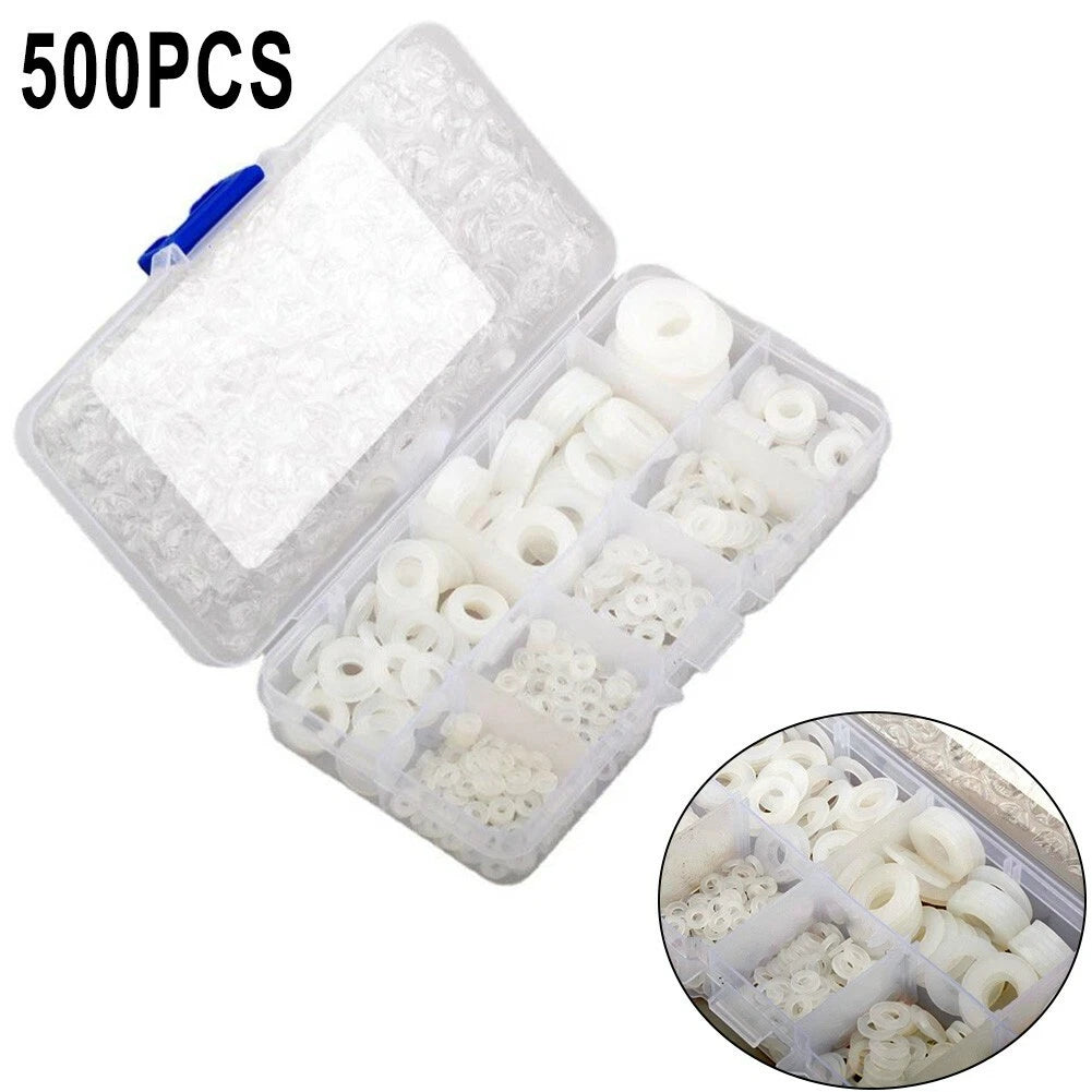 Set of 500 Nylon Flat Washers for Various Applications (M2-M10)
