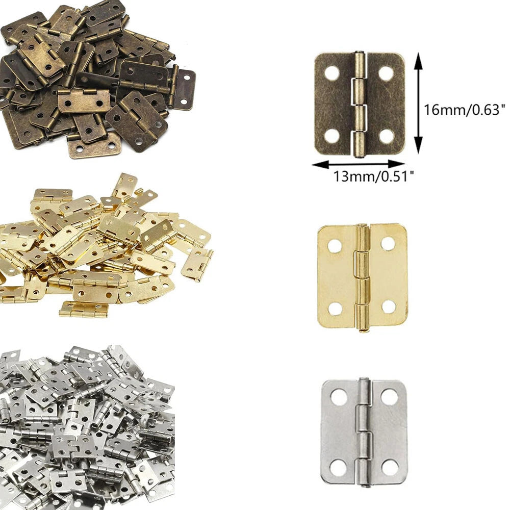50pc 16x13mm Antique Hinges with Screws for Jewelry Box Cabinet