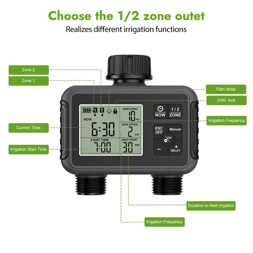 Programmable Irrigation Timer for Garden Use (IPX5 Waterproof)