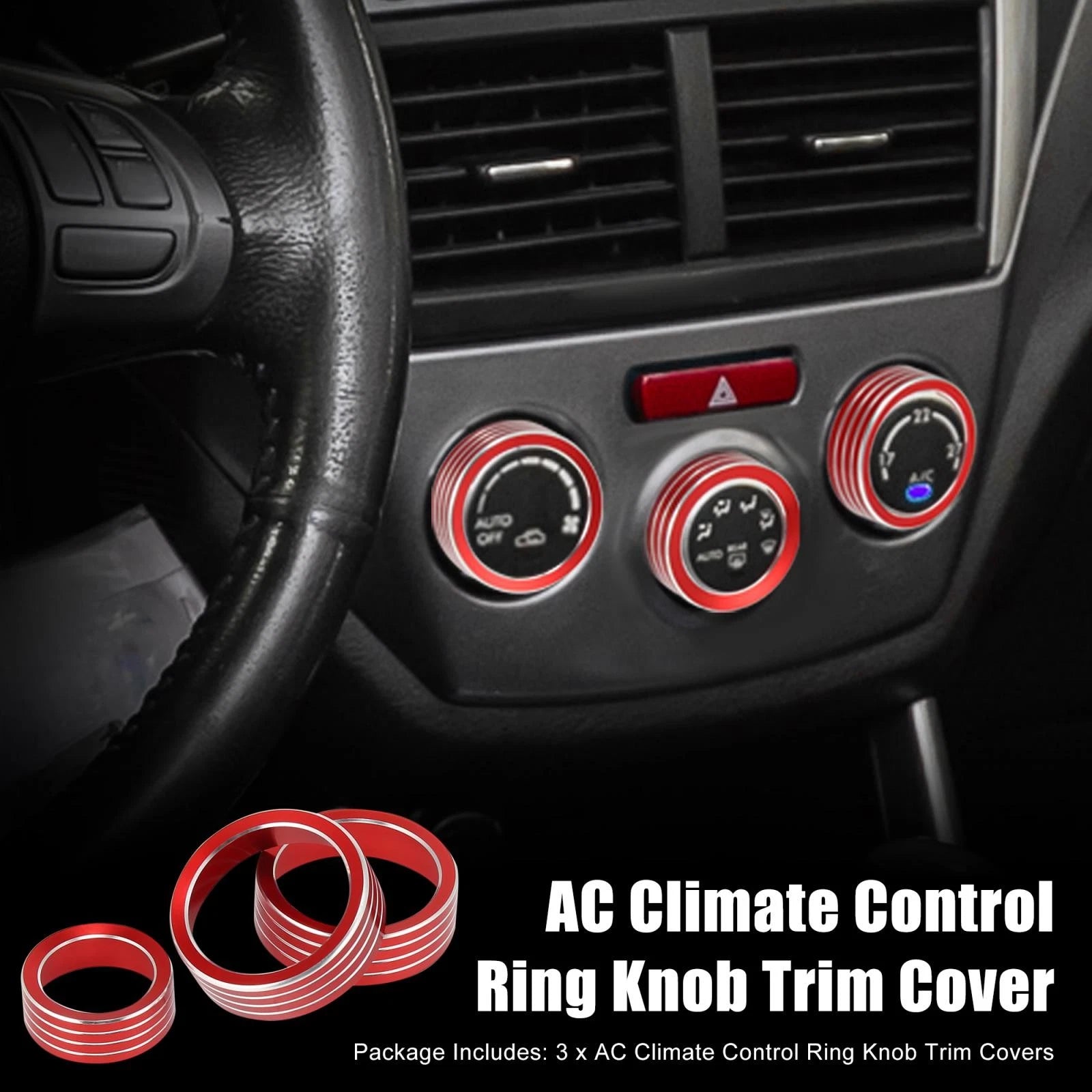 3pcs Red AC Climate Control Knob Ring Trim Cover for Subaru Forester (2019–2021)