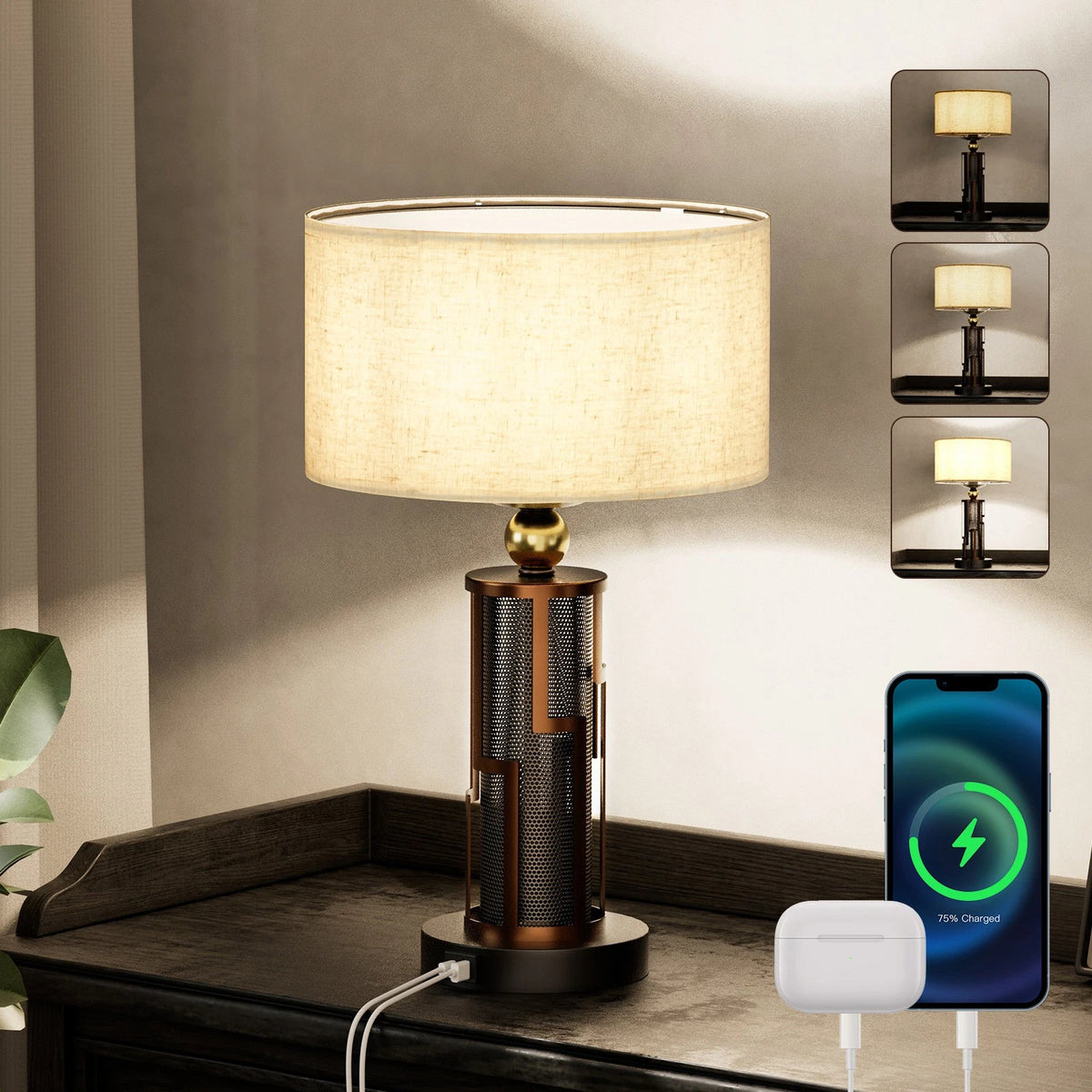 Dimmable Touch Desk Lamp with USB for Living Room (Antique Bronze)