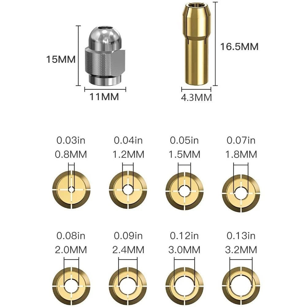 Keyless Drill Chuck Collet Set for Dremel Rotary Tools (Compatible)