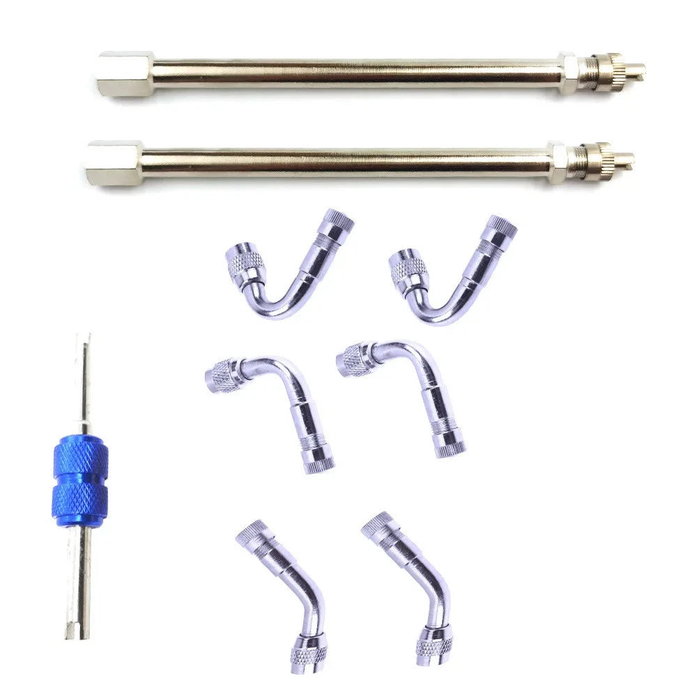 9PCS Metal Tire Extension Kit for Various Vehicles (Straight Angled Valve Adapters)