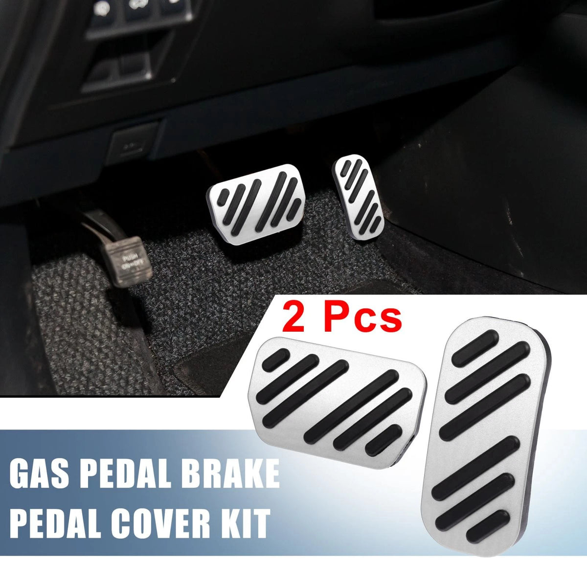 2PCS Brake Pedal Cover Kit for Toyota CH-R Corolla Prius Silver Tone (2016–2023)