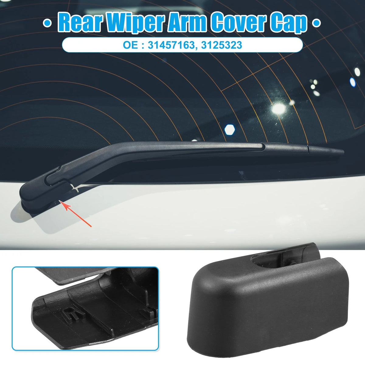 Rear Windshield Wiper Arm Nut Cover Cap 31457163 for Volvo V60 (2014–2018)