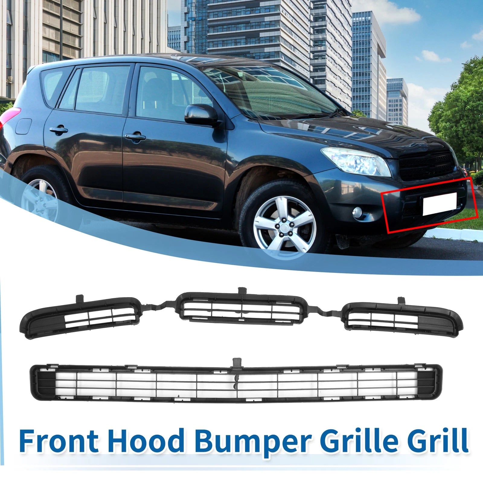 Front Lower Hood Bumper Grille Set for Toyota RAV4 (2006–2008) Black 2Pcs
