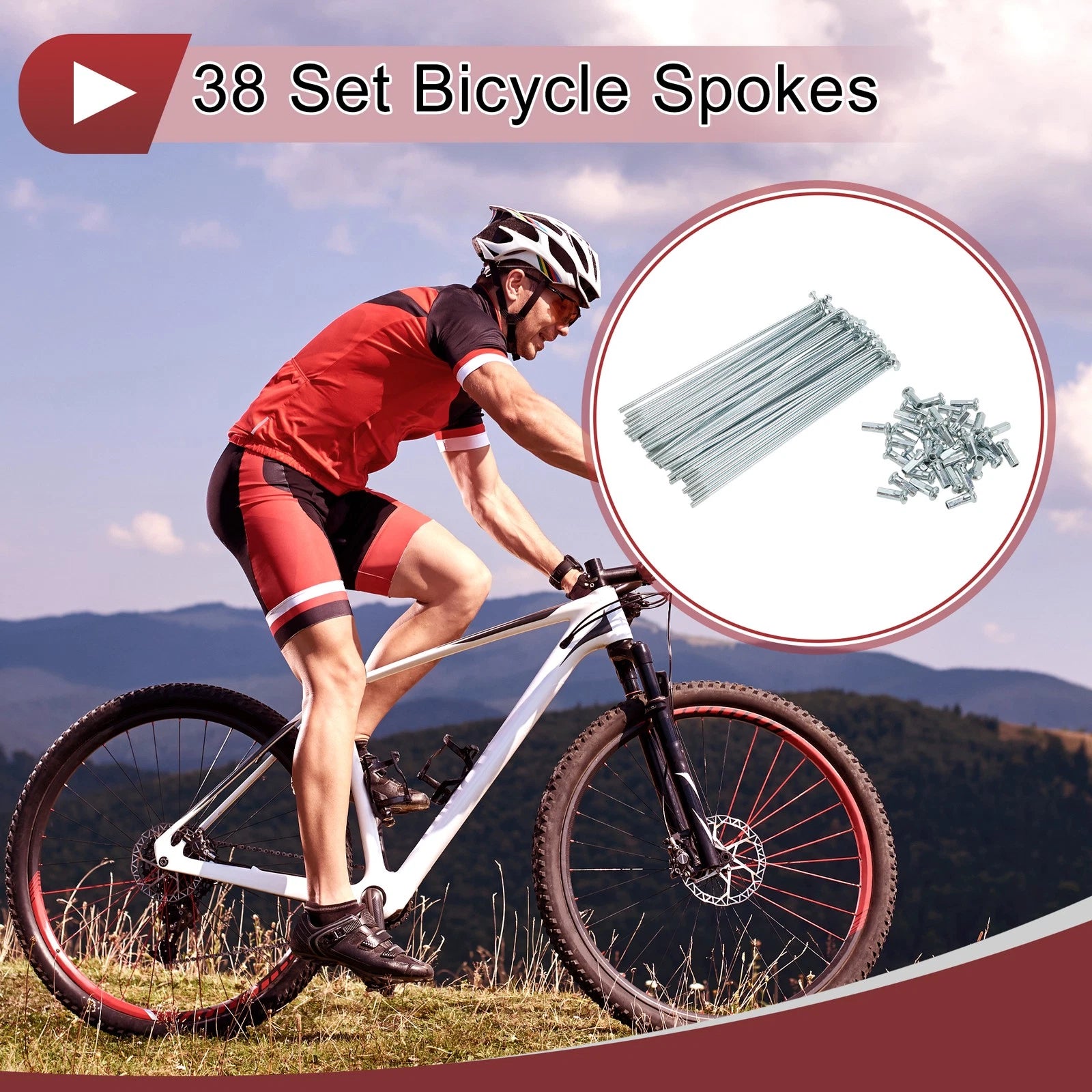 Bicycle Spokes 127mm Galvanized Carbon Steel Replacement for 12G (38 Set)