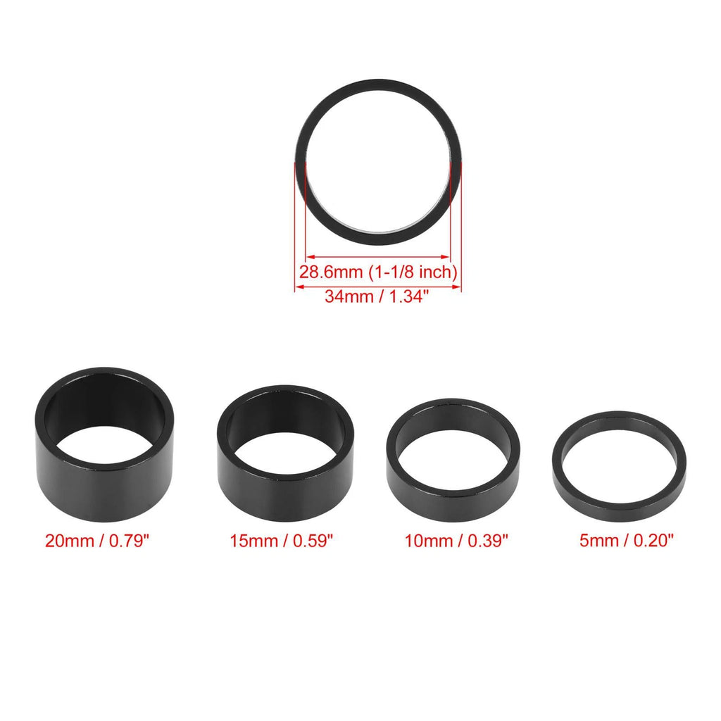 Handlebar Stem Spacers 4pcs Replacement for 25mm Bike Bicycle Stem (10–20mm)