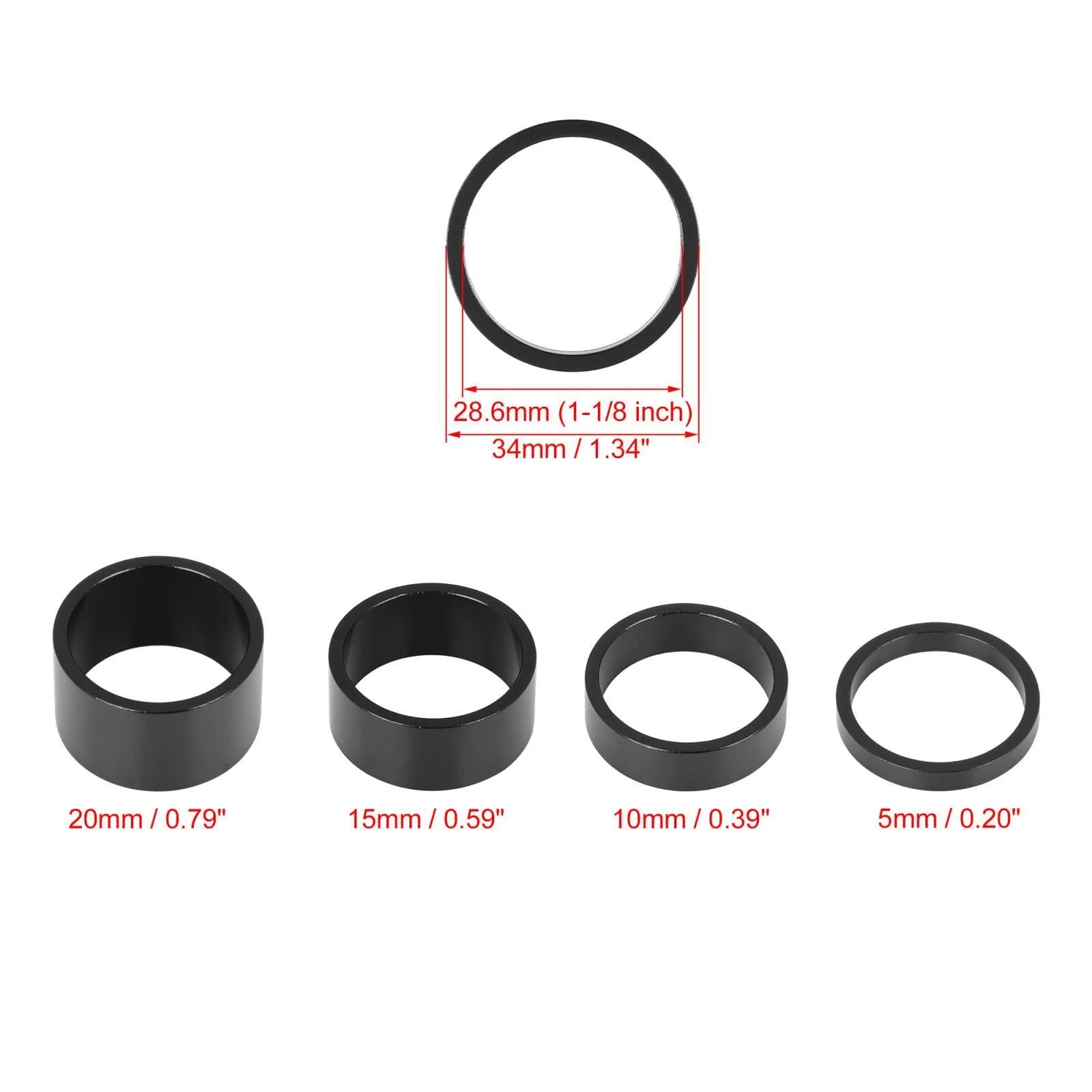 Handlebar Stem Spacers 4pcs Replacement for 25mm Bike Bicycle Stem (10–20mm)