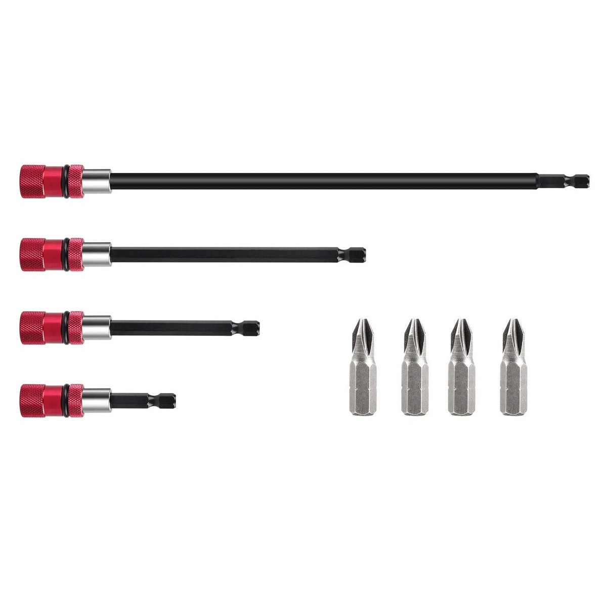 Set of 4 Hex Shank Magnetic Bit Holder Extenders for PH2 Bits