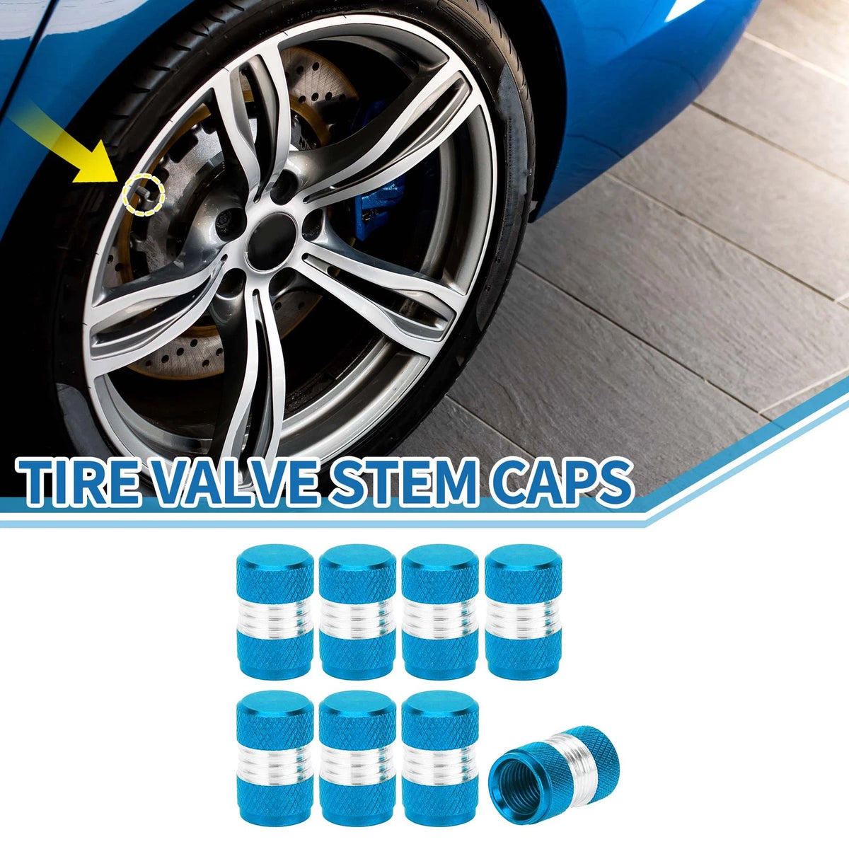 Tire Valve Stem Caps 10x16mm Sky Blue for Car SUV Bike (8-Pack) (Qty 8)