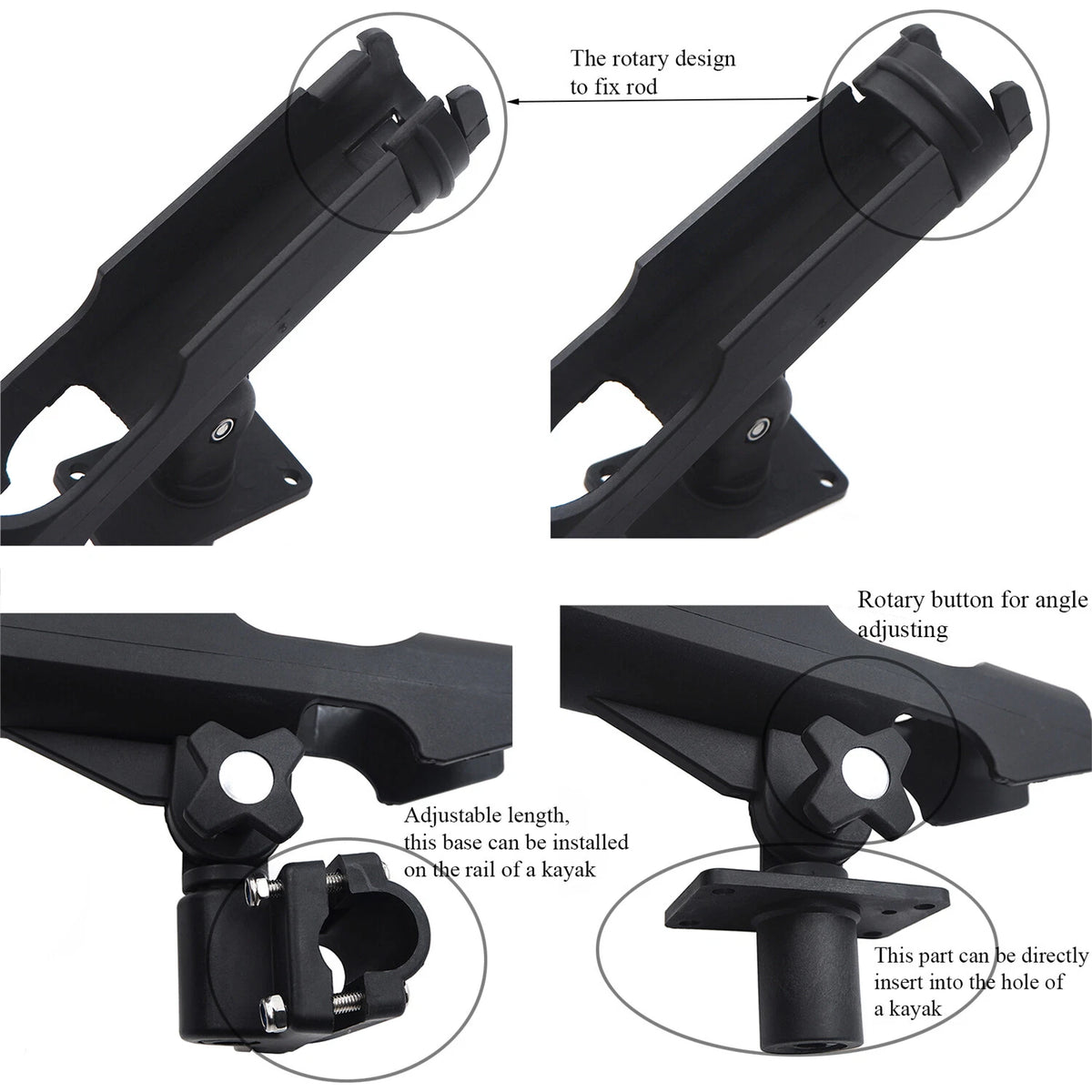 2X Adjustable Side Rail Mount Fishing Pole Rod Holder for Kayak Boat