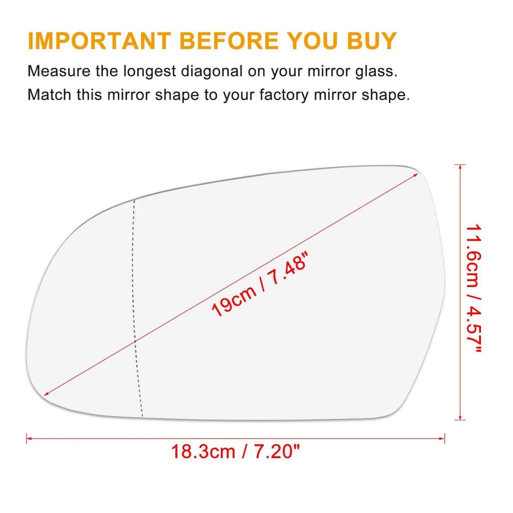 Mirror Glass Heated with Backing Driver Left Side for Audi A5 Quattro S4 (2018–2024)