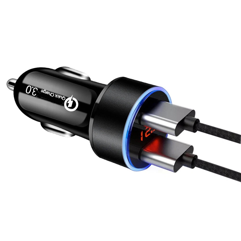 Dual USB Charger Cigarette Lighter Socket with LED Display QC3.0