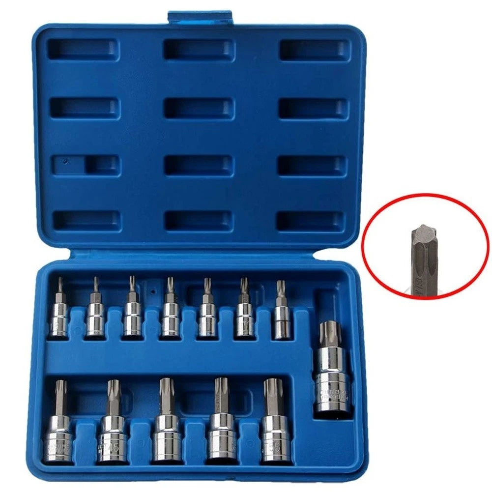 13 Pc Torx Bit Set High Carbon Steel Construction for 1/4 3/8 1/2 Inch Tools
