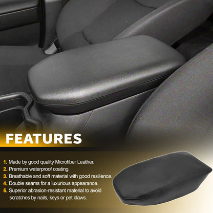 Center Console Lid Armrest Cover for Toyota RAV4 (2019–2023) Black Leather Trim