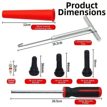 Valve Stem Tool Kit with T-Hook Steel Tools and Nylon Positioning Tubes