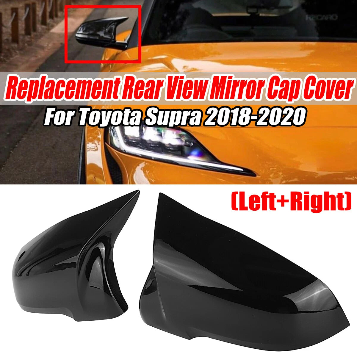 Gloss Black Side Mirror Cover Cap Replacement Pair for Toyota Supra (2019–2023)