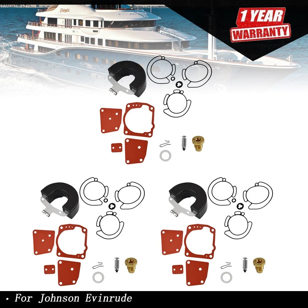 3pcs Carburetor Rebuild Kit for Johnson Evinrude V6 60 Degree (105-175)