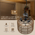 3-Light LED Pendant Light Fixture for Boho Rattan Woven Design