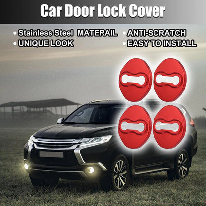 Car Door Lock Latch Covers Stainless Steel Front for Mitsubishi Red (4PC)