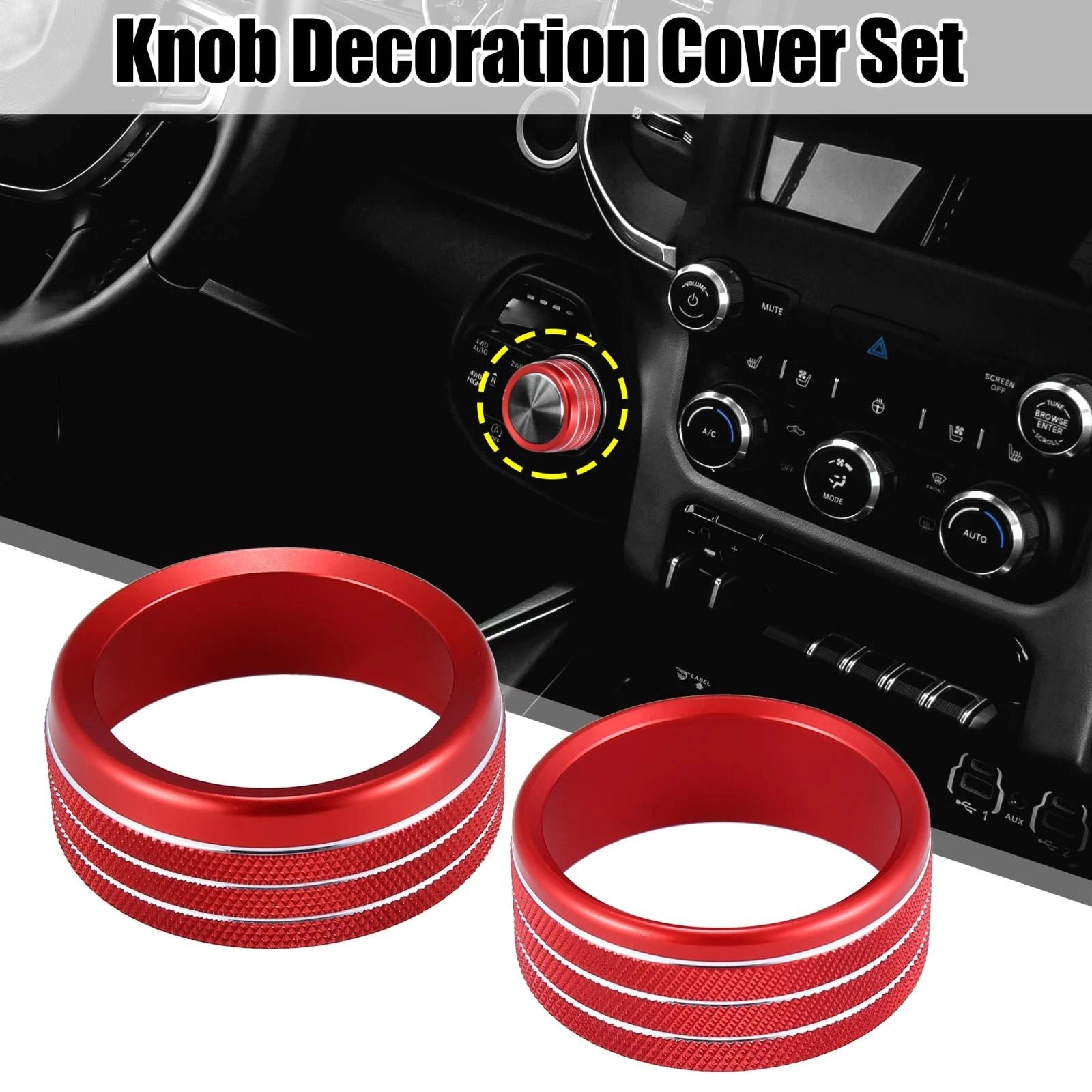 Headlight Switch Knob Trim Cover Set for Dodge Ram (2018–2020) Red