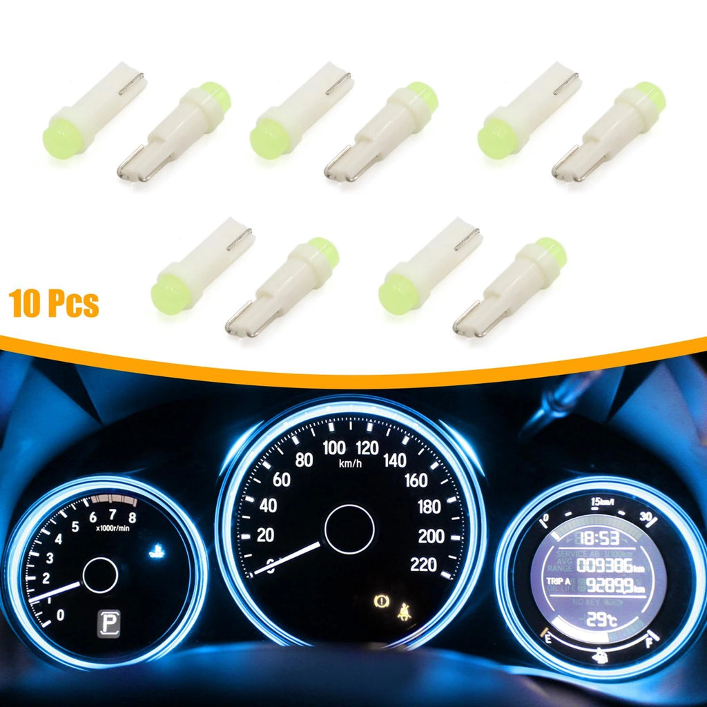 10Pcs T5 LED Ice Blue Dash Panel Light Bulb for Cars (12V)