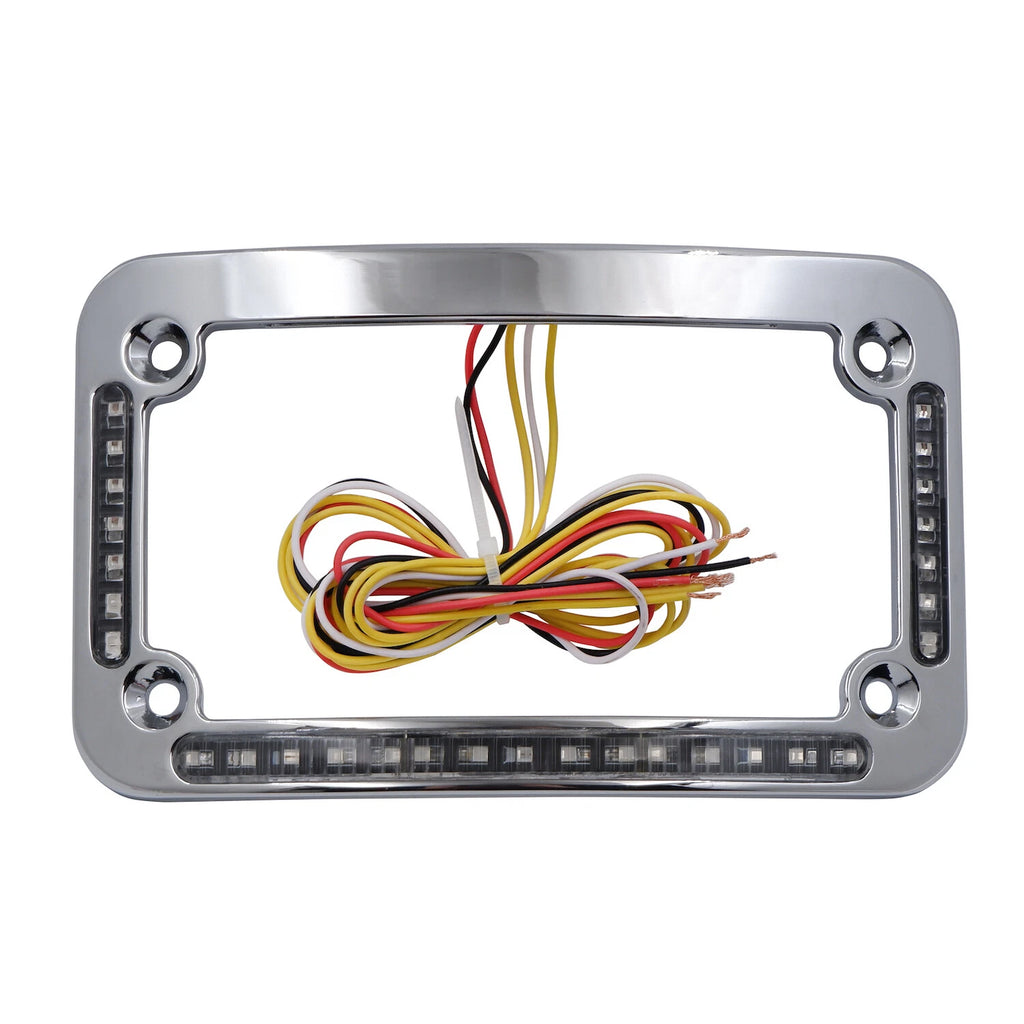 Dual LED Curved Motorcycle License Plate Frame - Chrome Finish