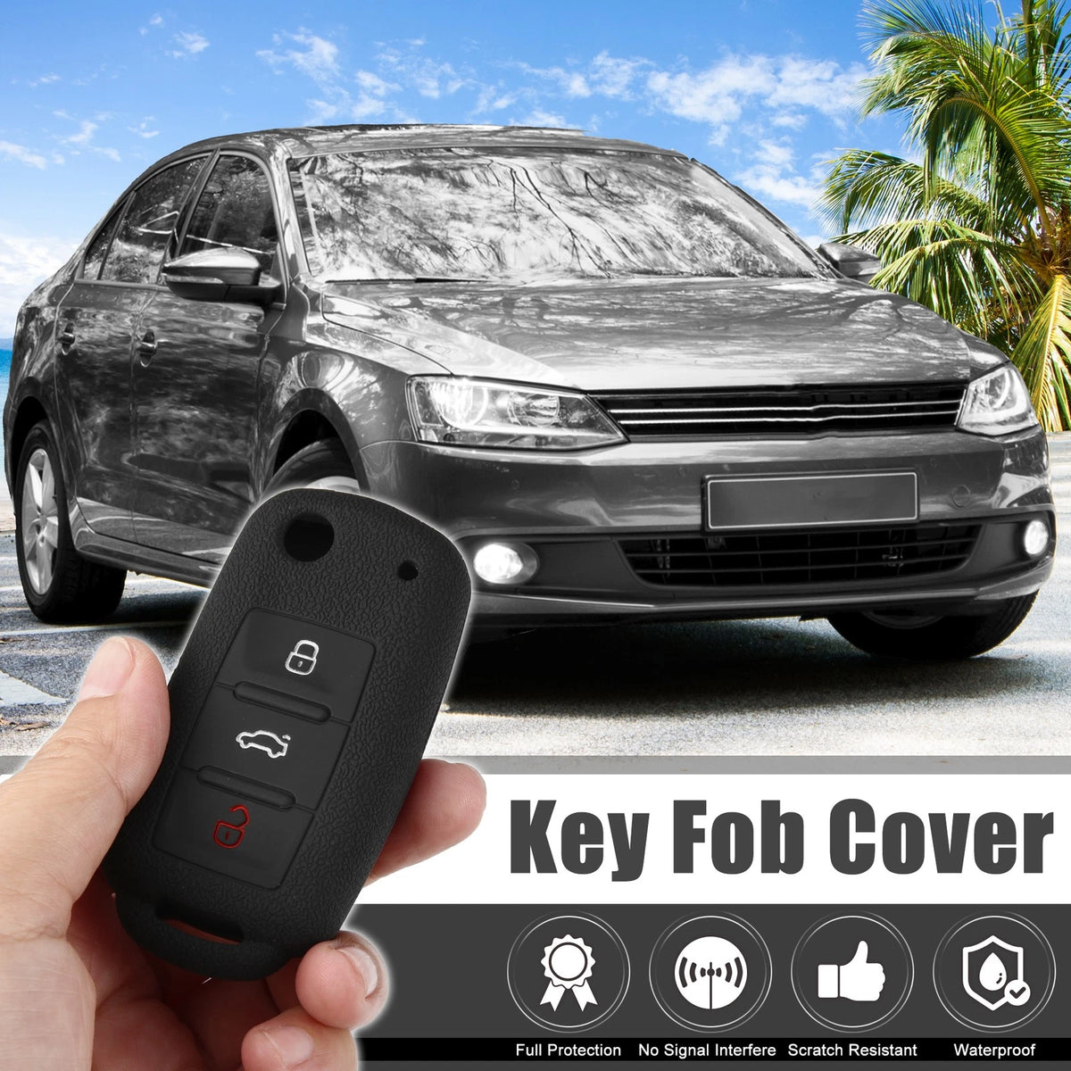 2pcs Silicone Key Fob Cover Replacement for Volkswagen Jetta GTI Passat Tiguan (2015–2025)