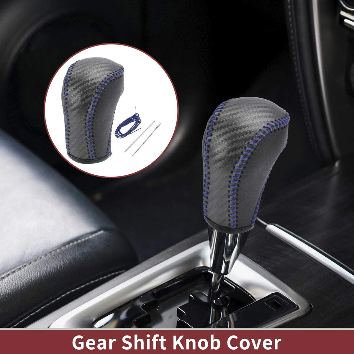 Gear Shift Knob Cover for Mazda CX-5 (2013–2014) Black Blue Faux Leather